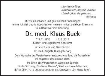 Traueranzeige von Klaus Buck von Süddeutsche Zeitung