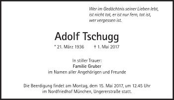 Traueranzeige von Adolf Tschugg von Süddeutsche Zeitung