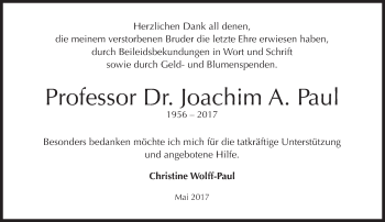 Traueranzeige von Joachim A. Paul von Süddeutsche Zeitung