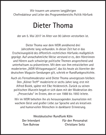 Traueranzeige von Dieter Thoma von Süddeutsche Zeitung
