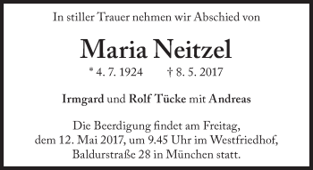 Traueranzeige von Maria Neitzel von Süddeutsche Zeitung