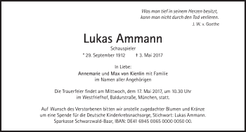 Traueranzeige von Lukas Ammann von Süddeutsche Zeitung