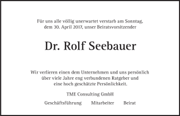 Traueranzeige von Rolf Seebauer von Süddeutsche Zeitung