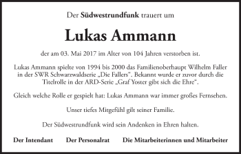 Traueranzeige von Lukas Ammann von Süddeutsche Zeitung