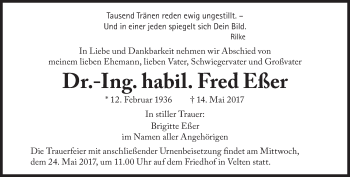 Traueranzeige von Fred Eßer von Süddeutsche Zeitung