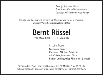 Traueranzeige von Bernt Rössel von Süddeutsche Zeitung