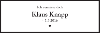 Traueranzeige von Klaus Knapp von Süddeutsche Zeitung