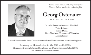 Traueranzeige von Georg Osterauer von Süddeutsche Zeitung