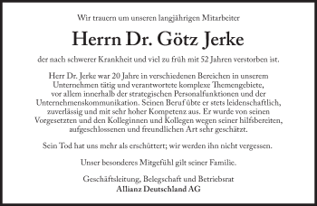 Traueranzeige von Götz Jerke von Süddeutsche Zeitung