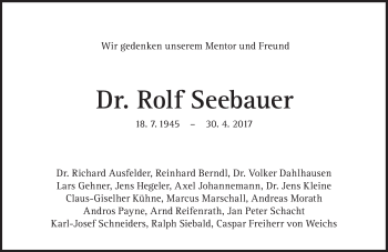 Traueranzeige von Rolf Seebauer von Süddeutsche Zeitung