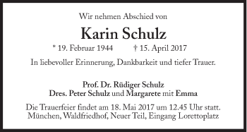 Traueranzeige von Karin Schulz von Süddeutsche Zeitung