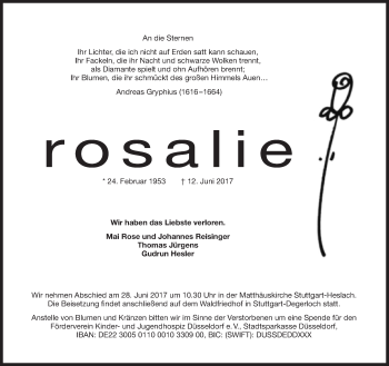 Traueranzeige von Rosanlie  von Süddeutsche Zeitung