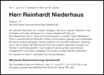 Traueranzeige von Reinhardt Niederhaus von Süddeutsche Zeitung