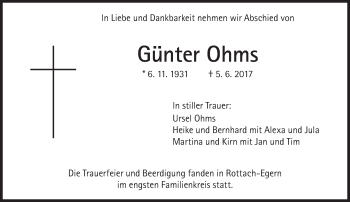 Traueranzeige von Günter Ohms von Süddeutsche Zeitung