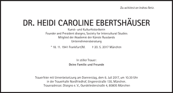 Traueranzeige von Heidi Caroline Ebertshäuser von Süddeutsche Zeitung