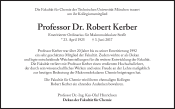 Traueranzeige von Robert Kerber von Süddeutsche Zeitung