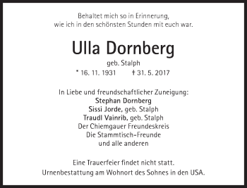 Traueranzeige von Ulla Dornberg von Süddeutsche Zeitung