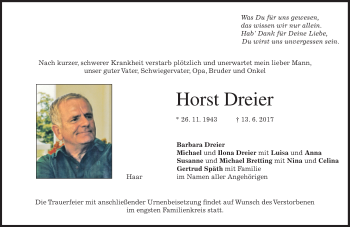 Traueranzeige von Horst Dreier von Süddeutsche Zeitung
