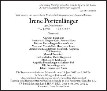 Traueranzeige von Irene Portenlänger von Süddeutsche Zeitung