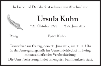 Traueranzeige von Ursula Kuhn von Süddeutsche Zeitung