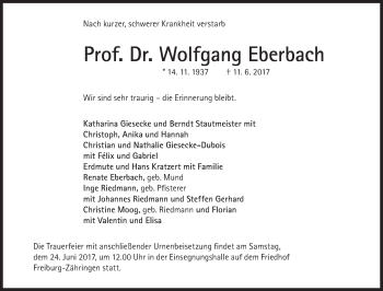 Traueranzeige von Wolfgang Eberbach von Süddeutsche Zeitung