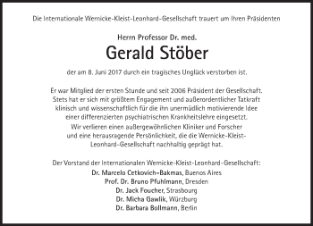 Traueranzeige von Gerald Stöber von Süddeutsche Zeitung