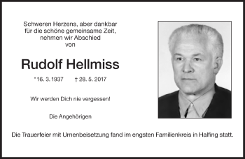 Traueranzeige von Rudolf Hellmiss von Süddeutsche Zeitung