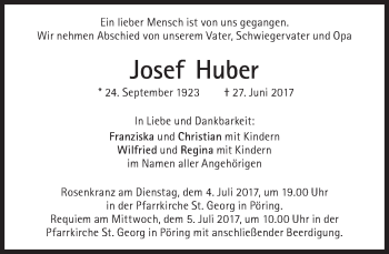Traueranzeige von Josef Huber von Süddeutsche Zeitung