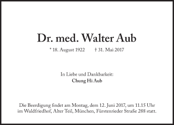 Traueranzeige von Walter Aub von Süddeutsche Zeitung