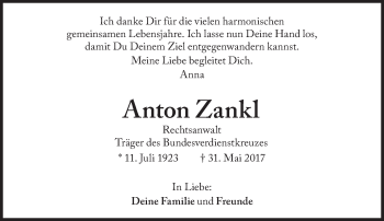 Traueranzeige von Anton Zankl von Süddeutsche Zeitung