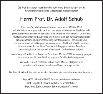 Traueranzeige von Adolf Schub von Süddeutsche Zeitung