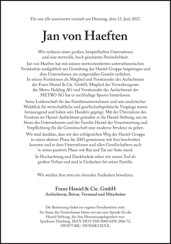 Traueranzeige von Jan von Haeften von Süddeutsche Zeitung