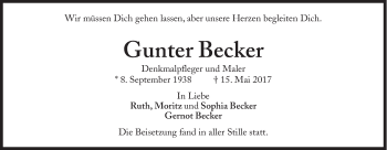 Traueranzeige von Gunter Becker von Süddeutsche Zeitung