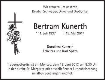 Traueranzeige von Bertram Kunerth von Süddeutsche Zeitung