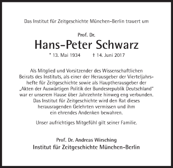 Traueranzeige von Hans-Peter Schwarz von Süddeutsche Zeitung
