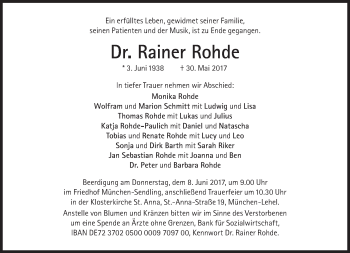 Traueranzeigen von Rainer Rohde | SZ-Gedenken.de