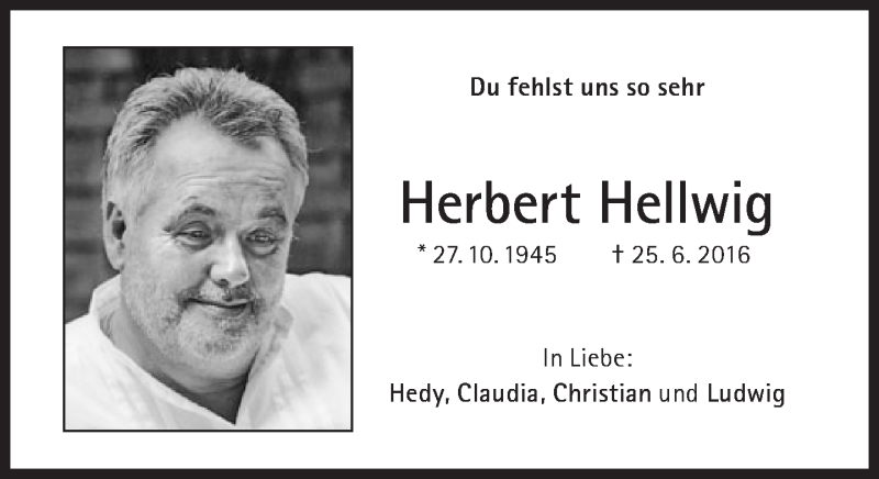 Traueranzeige für Herbert Hellwig vom 24.06.2017 aus Süddeutsche Zeitung