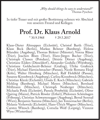 Traueranzeige von Klaus Arnold von Süddeutsche Zeitung
