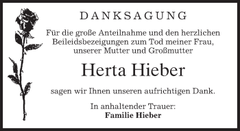 Traueranzeige von Herta Hieber von Süddeutsche Zeitung