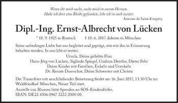 Traueranzeige von Ernst-Albrecht von Lücken von Süddeutsche Zeitung