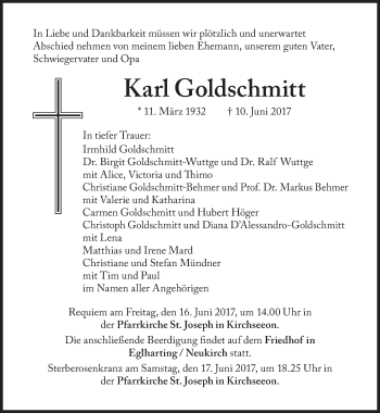 Traueranzeige von Karl Goldschmitt von Süddeutsche Zeitung