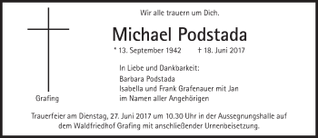 Traueranzeige von Michael Podstada von Süddeutsche Zeitung