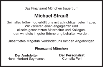 Traueranzeige von Michael Strauß von Süddeutsche Zeitung