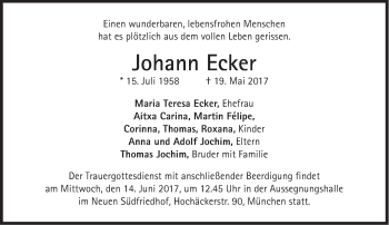 Traueranzeige von Johann Ecker von Süddeutsche Zeitung