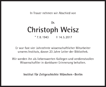 Traueranzeige von Christoph Weisz von Süddeutsche Zeitung