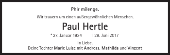 Traueranzeige von Paul Hertle von Süddeutsche Zeitung