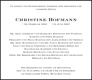 Traueranzeige von Christine Hofman von Süddeutsche Zeitung