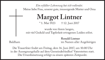Traueranzeige von Margot Lintner von Süddeutsche Zeitung