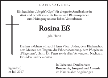 Traueranzeige von Rosina Eß von Süddeutsche Zeitung