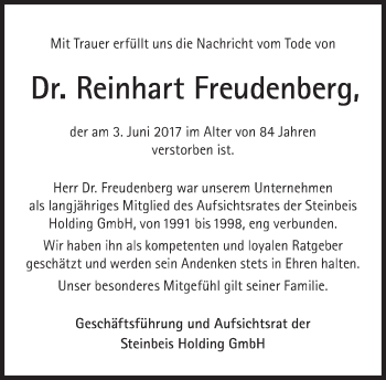 Traueranzeige von Reinhart Freudenberg von Süddeutsche Zeitung